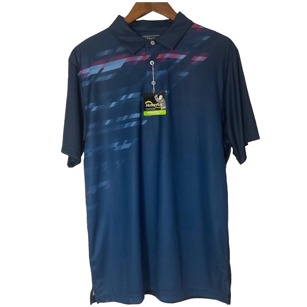 PGA Tour Pro-Series Navy Blue Athletic-fit Golf Polo; Diagonal Pattern; NWT Sz L